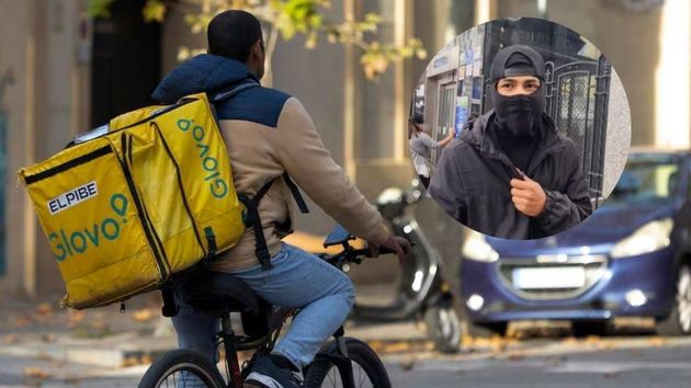 un repartidor de Glovo en bici y una imagen de Yerfran