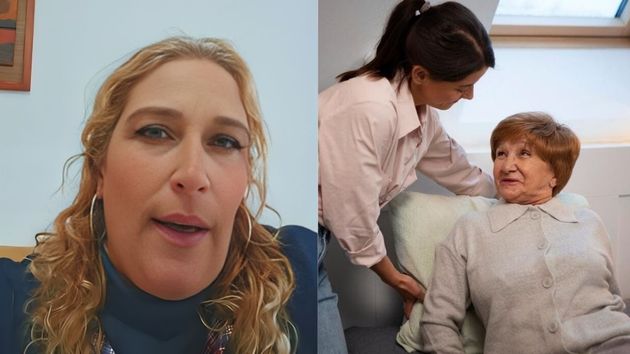 María y una cuidadora a domicilio atendiendo a un usuario.