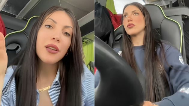 La conductora, explicando su situación.