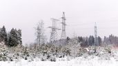 Varias torres eléctricas con nieve