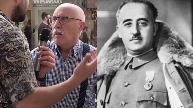  El jubilado junto a una foto de Franco