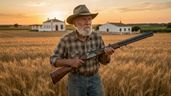 un jubilado con una escopeta en el campo