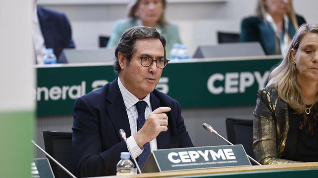 El presidente de la CEOE, Antonio Garamendi, en una acto de Cepyme