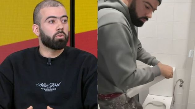 El hombre durante la entrevista y en uno de sus vídeos.