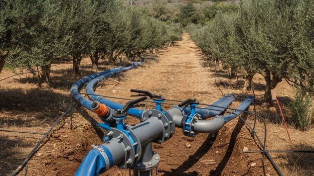 un equipo de riego en un olivar