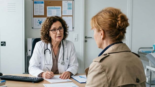 Médica dando la baja por incapacidad temporal