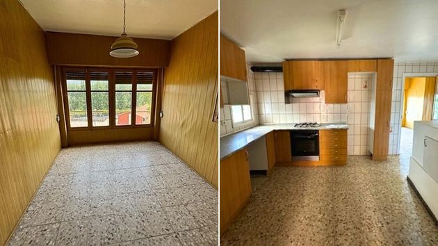 imágenes de la cocina y una de las habitaciones de la casa de Caixabank