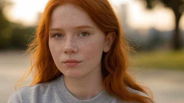 Mujer pelirroja Generación Z mirando a la cámara