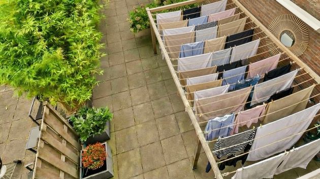 Un tendedero en un patio