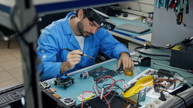 un tecnico electronico trabajando