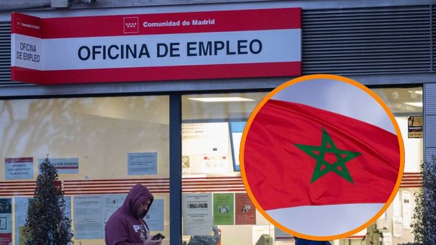 Una oficina del SEPE y la bandera de Marruecos