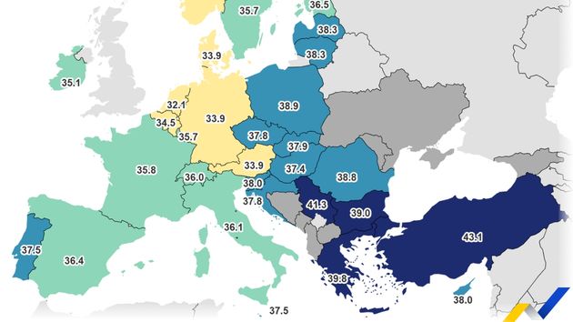 Mapa con las jornadas laborales en Europa