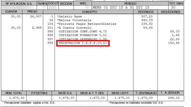 Ejemplo de una nómina