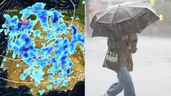 Pronóstico del tiempo en España y una persona con paragüas