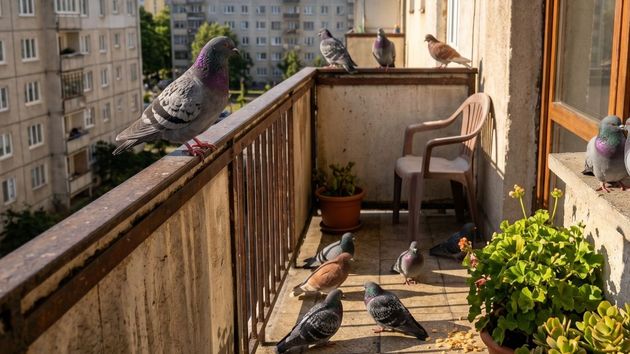 Palomas en una terraza 