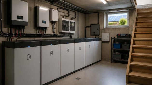 Varias baterías de energía eléctrica solar