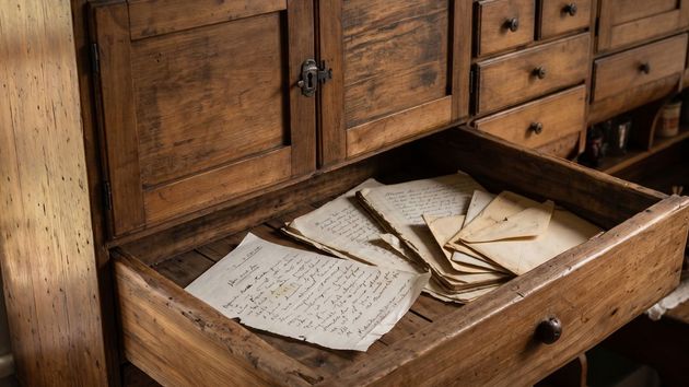 Documentos y cartas en un cajón 