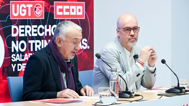 El secretario general de CCOO, Unai Sordo y el secretario general de UGT, Pepe Álvarez 