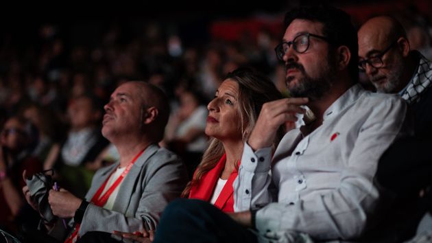 El secretario general de CCOO, Unai Sordo; la ministra de Trabajo, Yolanda Díaz y el secretario de Estado de Trabajo, Joaquín Pérez Rey