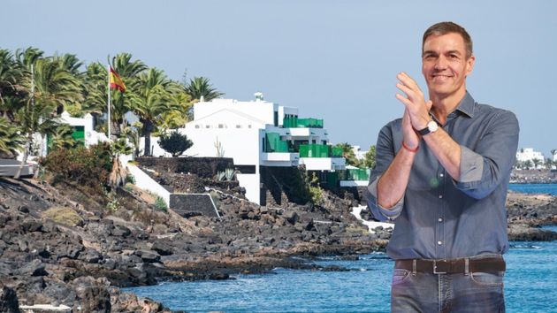 Pedro Sánchez junto a una imagen de La Mareta