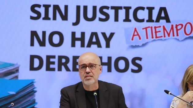 El secretario general de CCOO, Unai Sordo, en la presentación del informe 'Sin justicia no hay derechos'