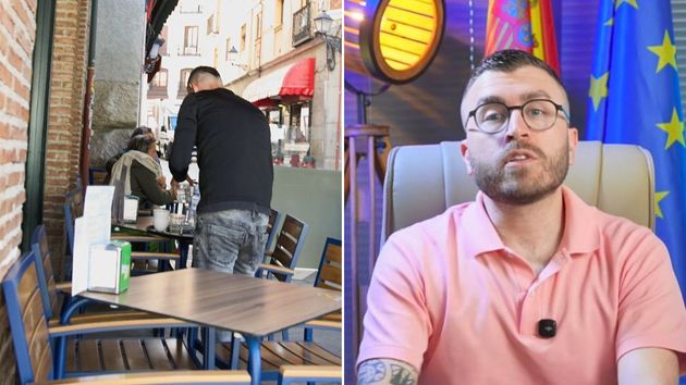 el abogado en un video y una persona migrante aleatoria trabajando en un bar