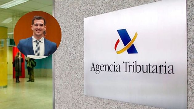 una oficina de la agencia tributaria y una imagen de Roberto Gómez