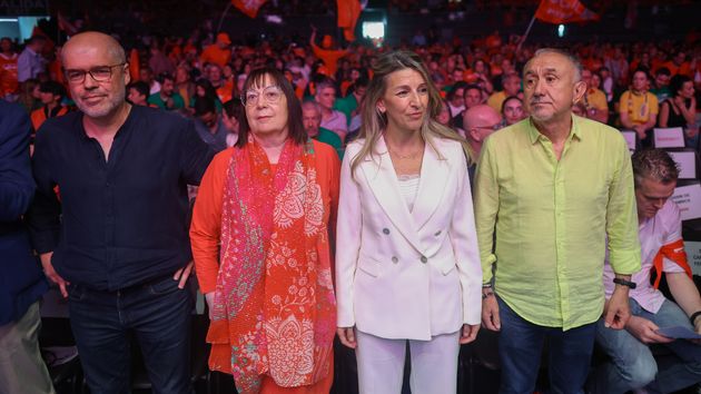 Pepe Álvarez, Yolanda Díaz, Esther Lynch y Unai Sordo