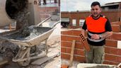 Santiago en una obra y una hormigonera haciendo cemento