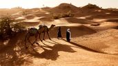Dos personas viajando por el desierto.