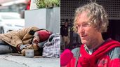 una persona sin hogar durmiendo en la calle y el entrevistado
