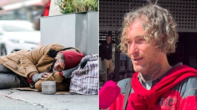 una persona sin hogar durmiendo en la calle y el entrevistado