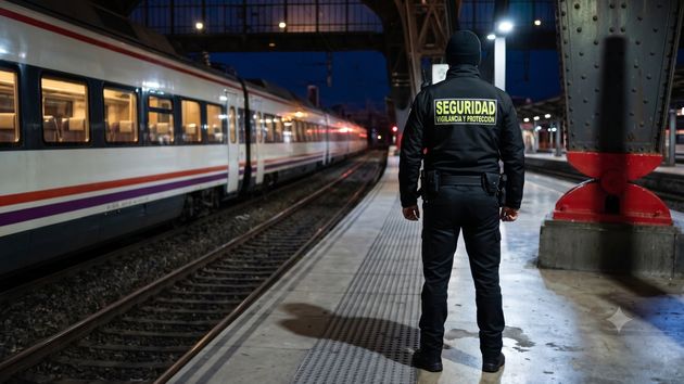 Un vigilante en una estación de tren