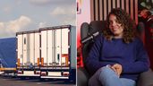 unos camiones y sandra en la entrevista