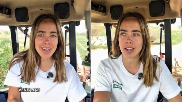 paula durante el video montada en el tractor