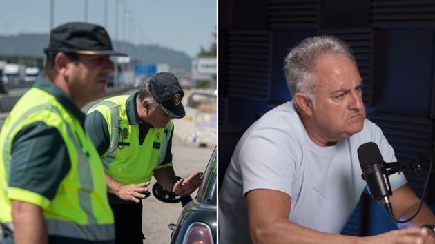 unos guardia civiles parando un coche y José Luis durante la entrevista