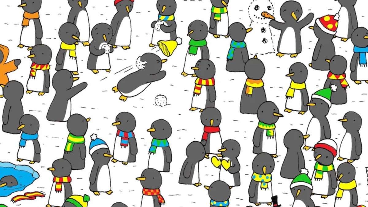 Encuentra las 7 diferencias entre estas imágenes de pingüinos navideños
