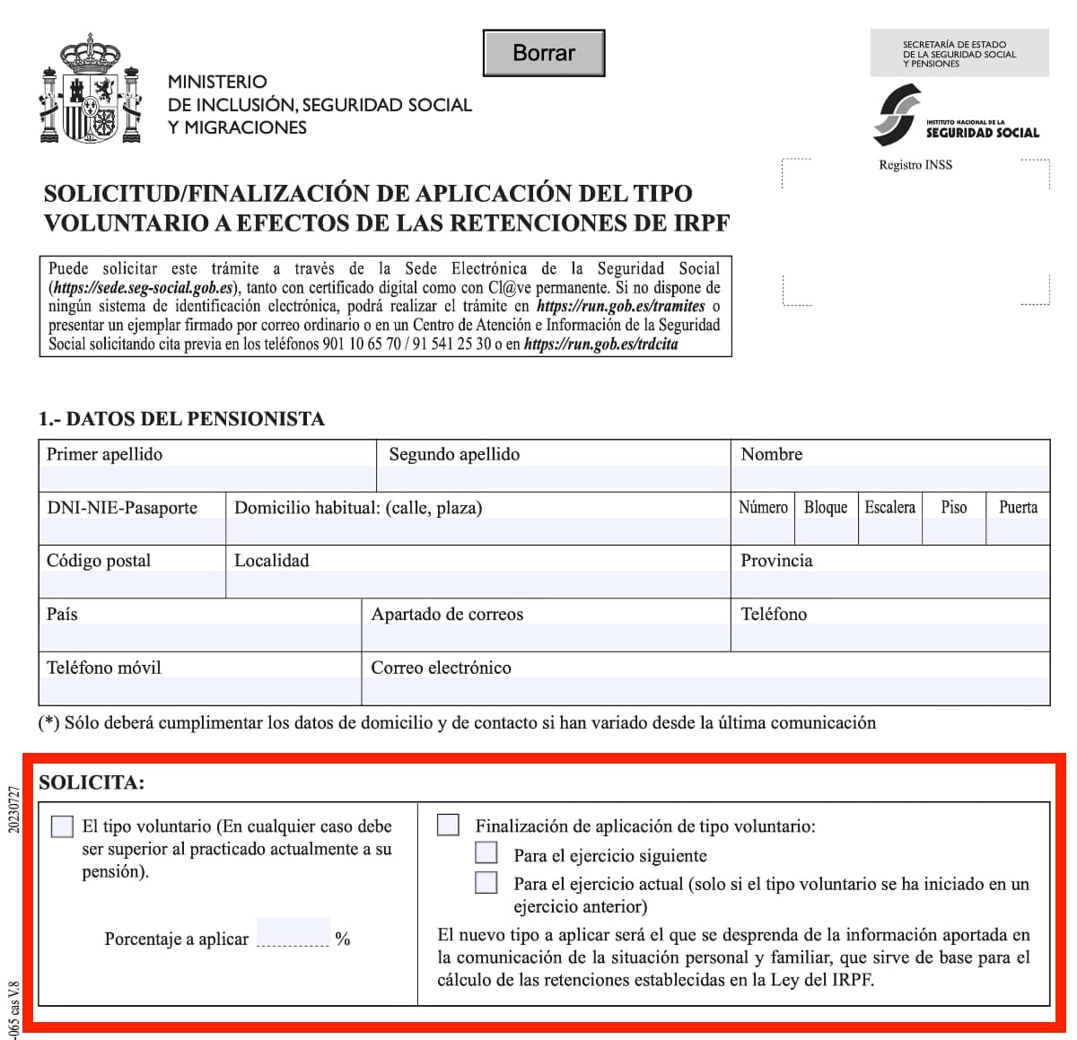cambiar irpf pension de jubilación Seguridad Social