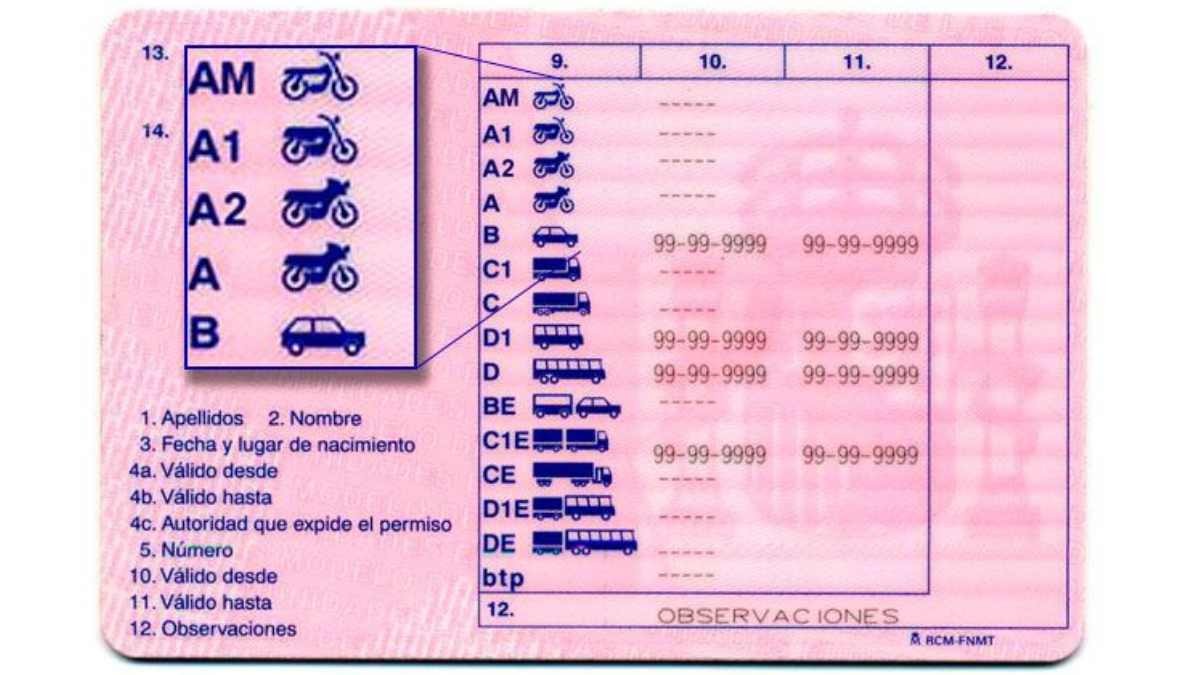 Parte trasera de un carnet de conducir