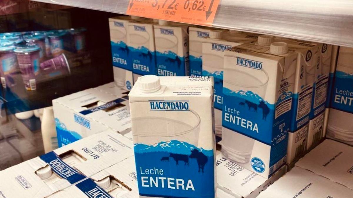 Un brick de leche entera de la marca Hacendado