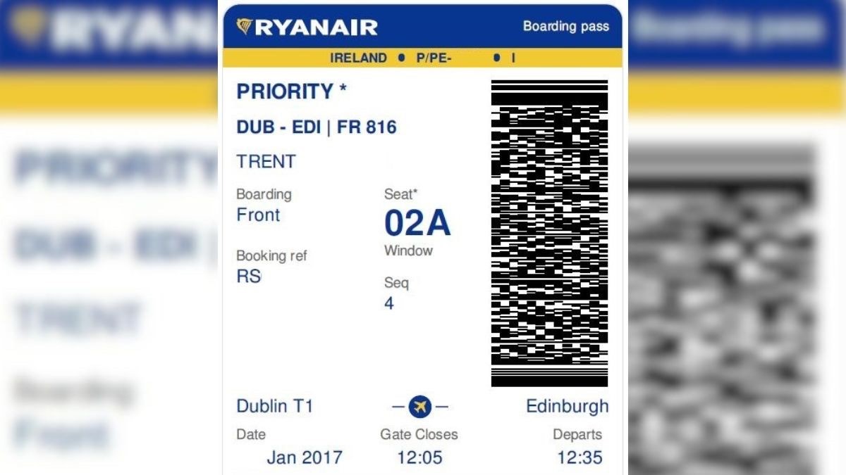 Tarjeta de embarque en papel Ryanair
