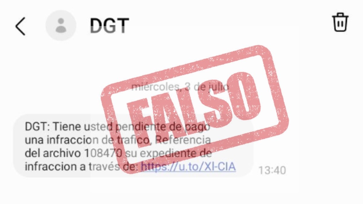 sms de la DGT con sello de falso encima