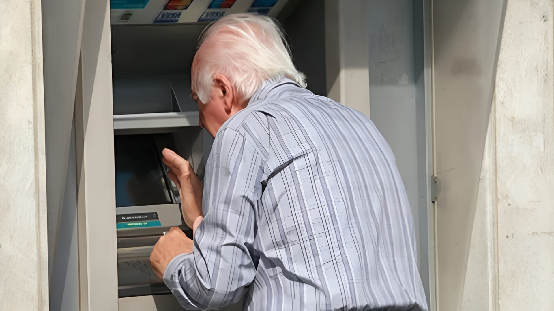 Un jubilado saca dinero de un cajero automático