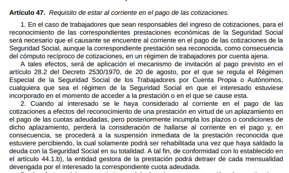 Artículo 47 de la Ley General de la Seguridad Social