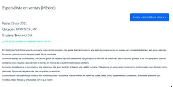 apartado donde enviar candidatura a movistar