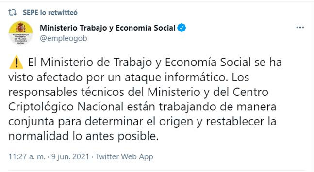 ciberataque al ministerio de trabajo