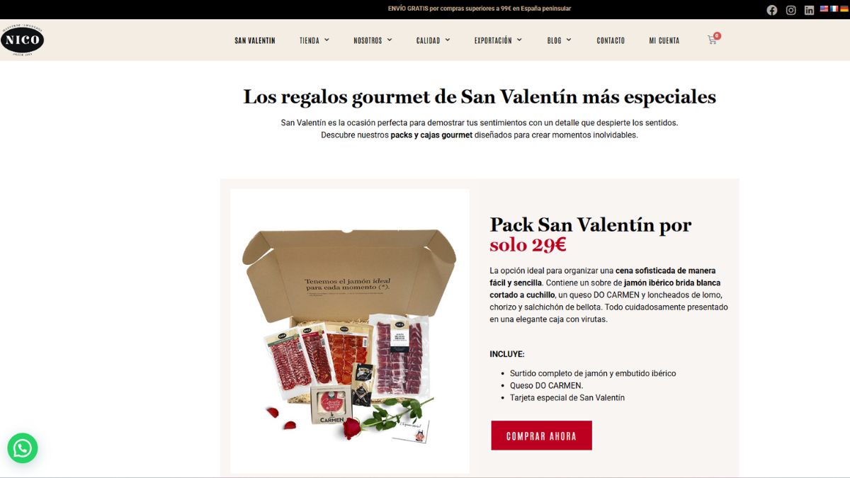 Oferta en una caja de ibéricos de Nico Jamones