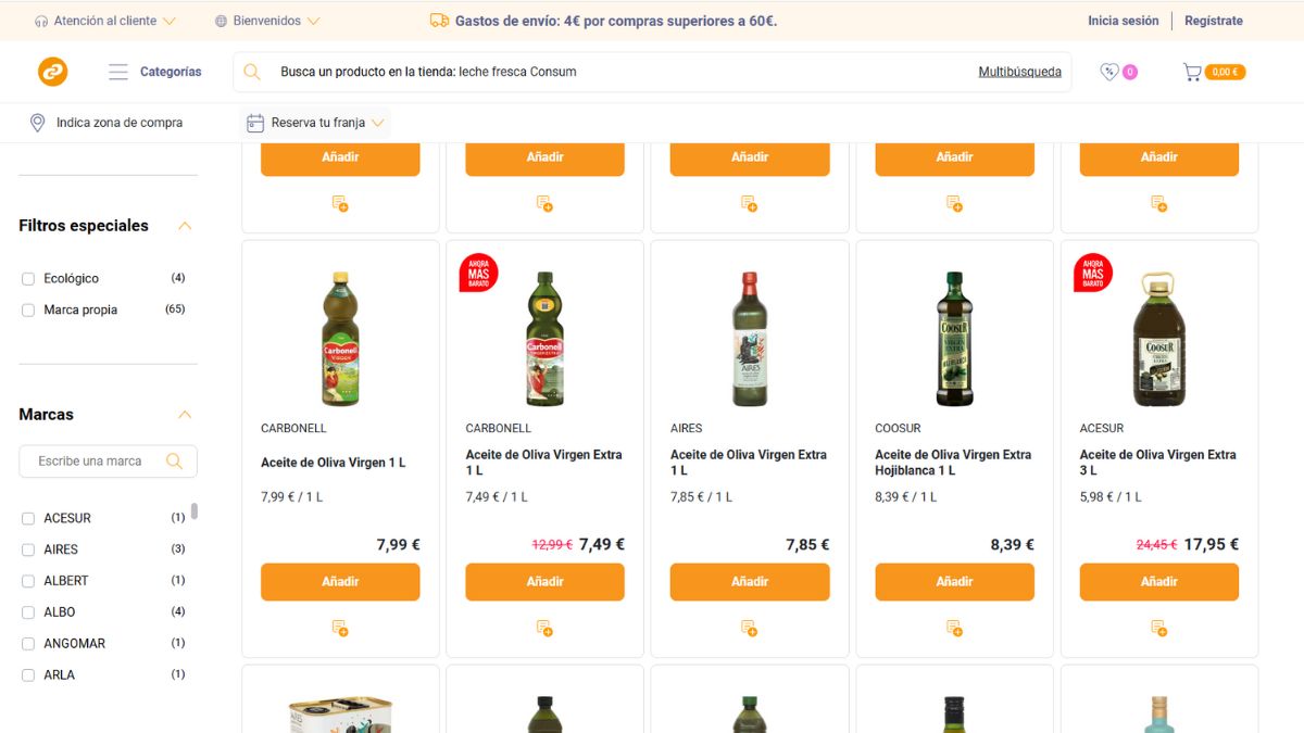 Oferta de aceite de oliva en Consum