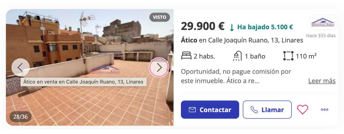 Ático en venta en Linares (Jaén) por un precio de 29.900 euros