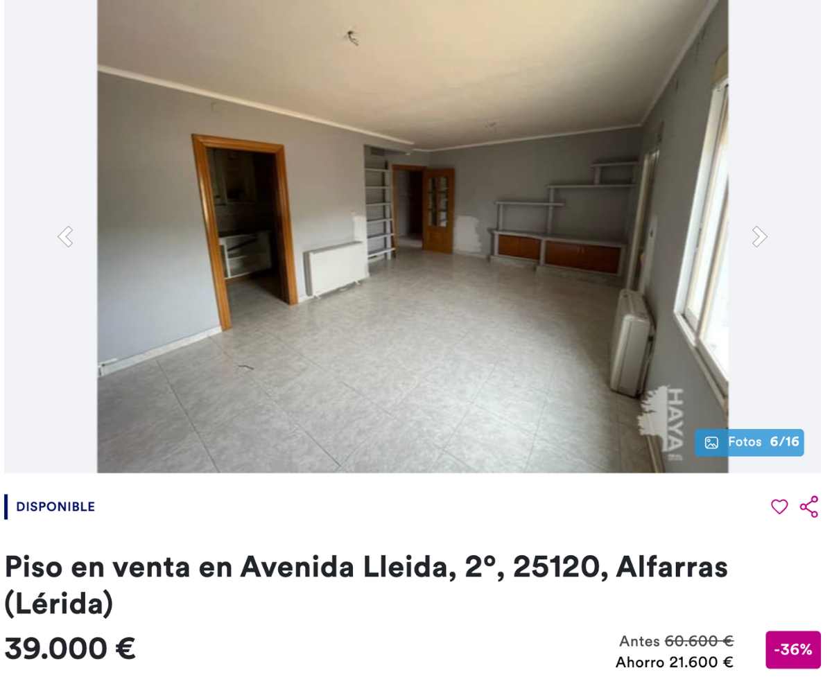 Piso en venta en Alfarràs (Lérida) por un precio de 39.000 euros
